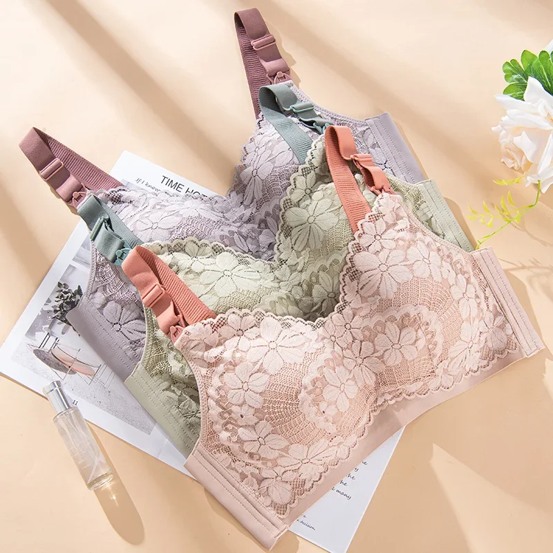 Plus Size Lace Trim Breastfeeding Bra Wirefree Soft Maternity Women Underwear Big Size Nursing Bra 4