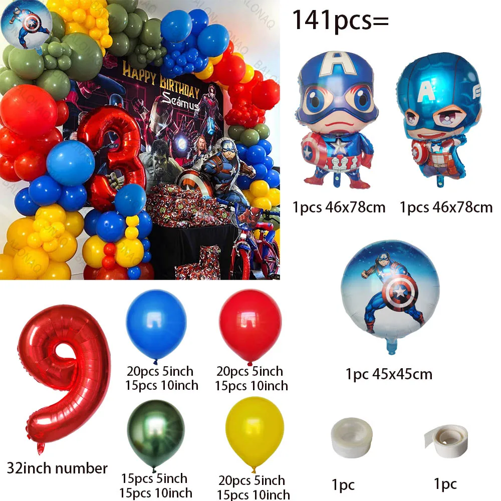 1Set Captain America Hero Balloon Birthday Party Decorations Baby Shower Decor Kids Party Cartoons Character Number Balloon Gift