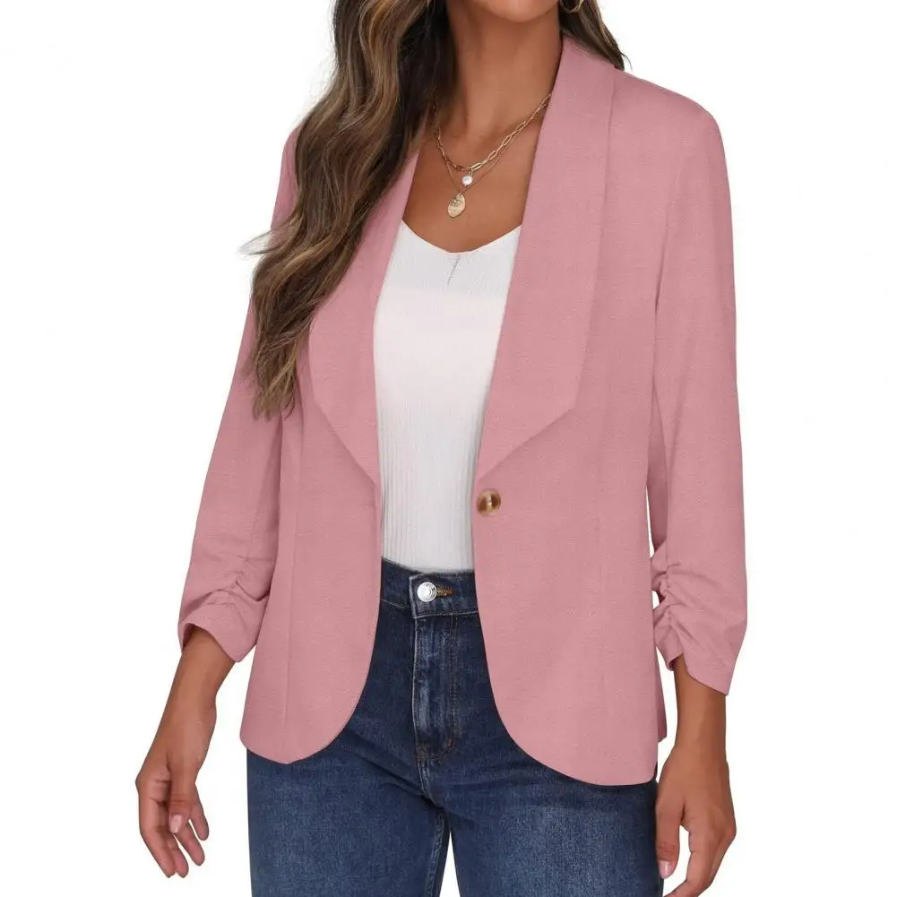 

Women Suit Coat Women Chic Professional Women's Business S Single Button Long Sleeve Mid-length for Office Commute Formal Wear