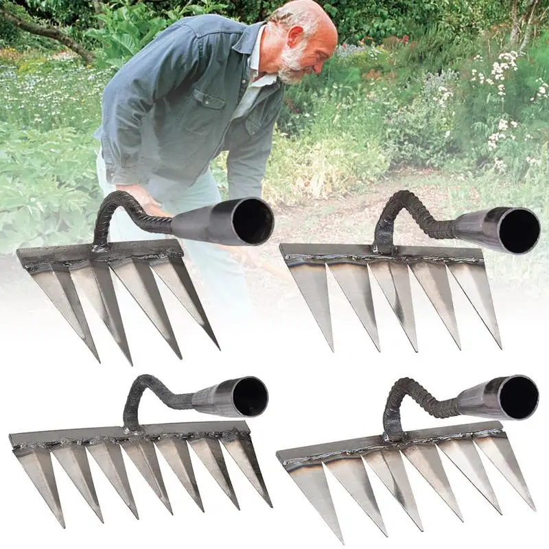 

Garden Hand Rake Tines Rake Dethatching Weeding Acreage Rake Rock Gravel Root Garden Weed Agricultural Tools 4/5/6/7 Tines