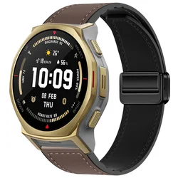 20mm Dual - Material Magnetic Bracelet Watchband in Silicone and Leather - T - Rex 3 Pro 44mm (Coffee color 6)