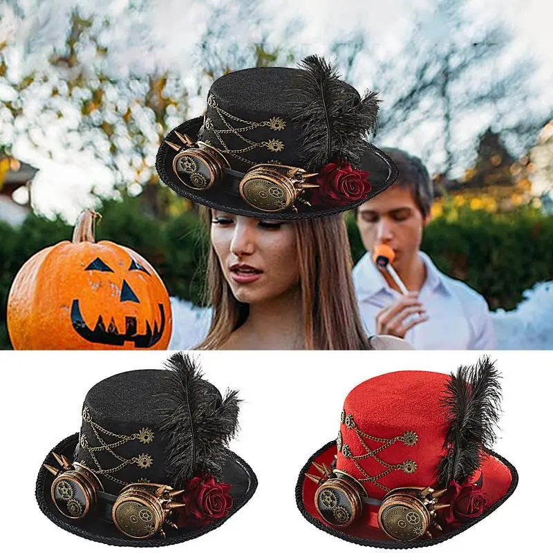 

Gothic Costume Carnival Unisex Top Hats with Goggles Thick Felt Steampunk Accessories for Fancy Dress Parties Steampunk Top Hat