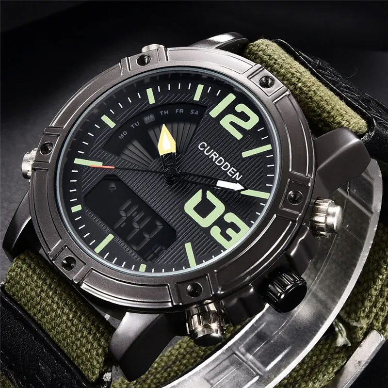 Original Big Brand CURDDEN Dual Time Watches For Men Fashion Nylon Band Multi-function Sports Chronograph Watch Montre Homme