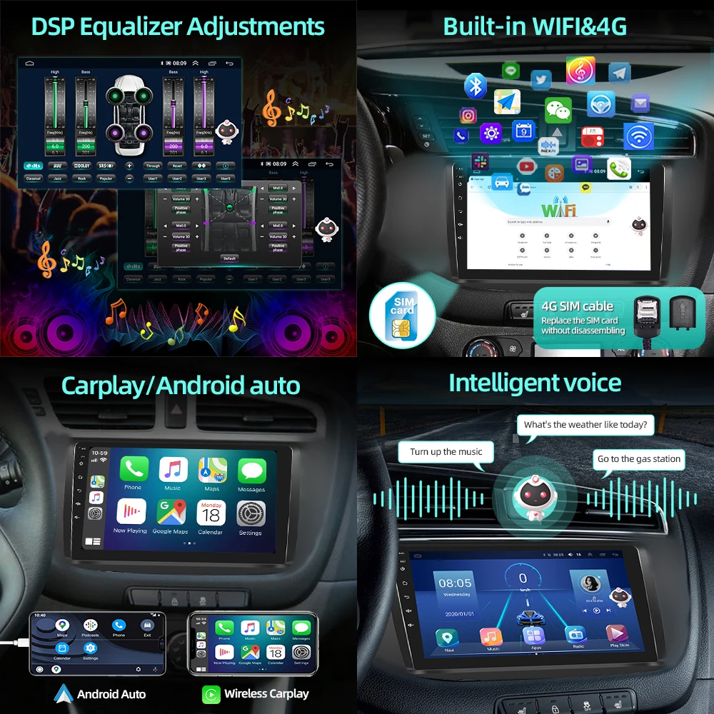 Leekooluu autó Rádióadó hifi android Multimédia Játszadozó GPS Kormánymű Szikratávirát carplay automat 4G wifi DSP számára Honda Racing F1 Egyezség 2008-2013