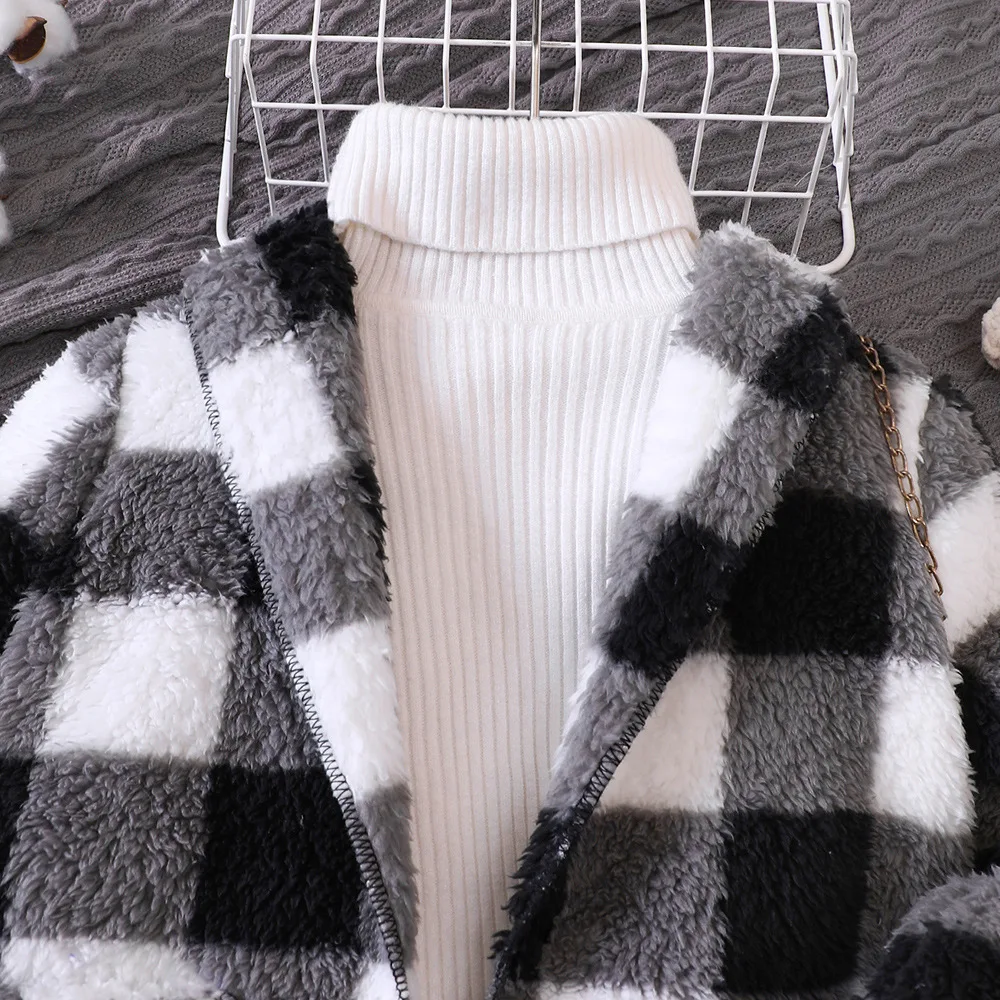 Kids Casual Coat for Girls Autumn Winter Long Sleeve Plaid Fur Thicken Long Outwear girls winter coat