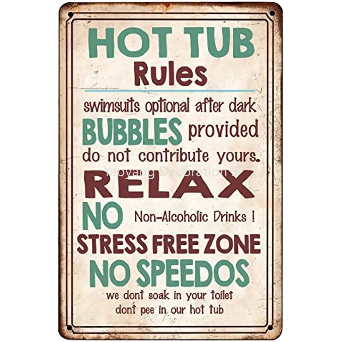 

Novelty Hot Tub Rules Bathroom Decorative Signs Vintage Metal Pool Sign Country Home Decor for Bathroom Backyard Pool Decor