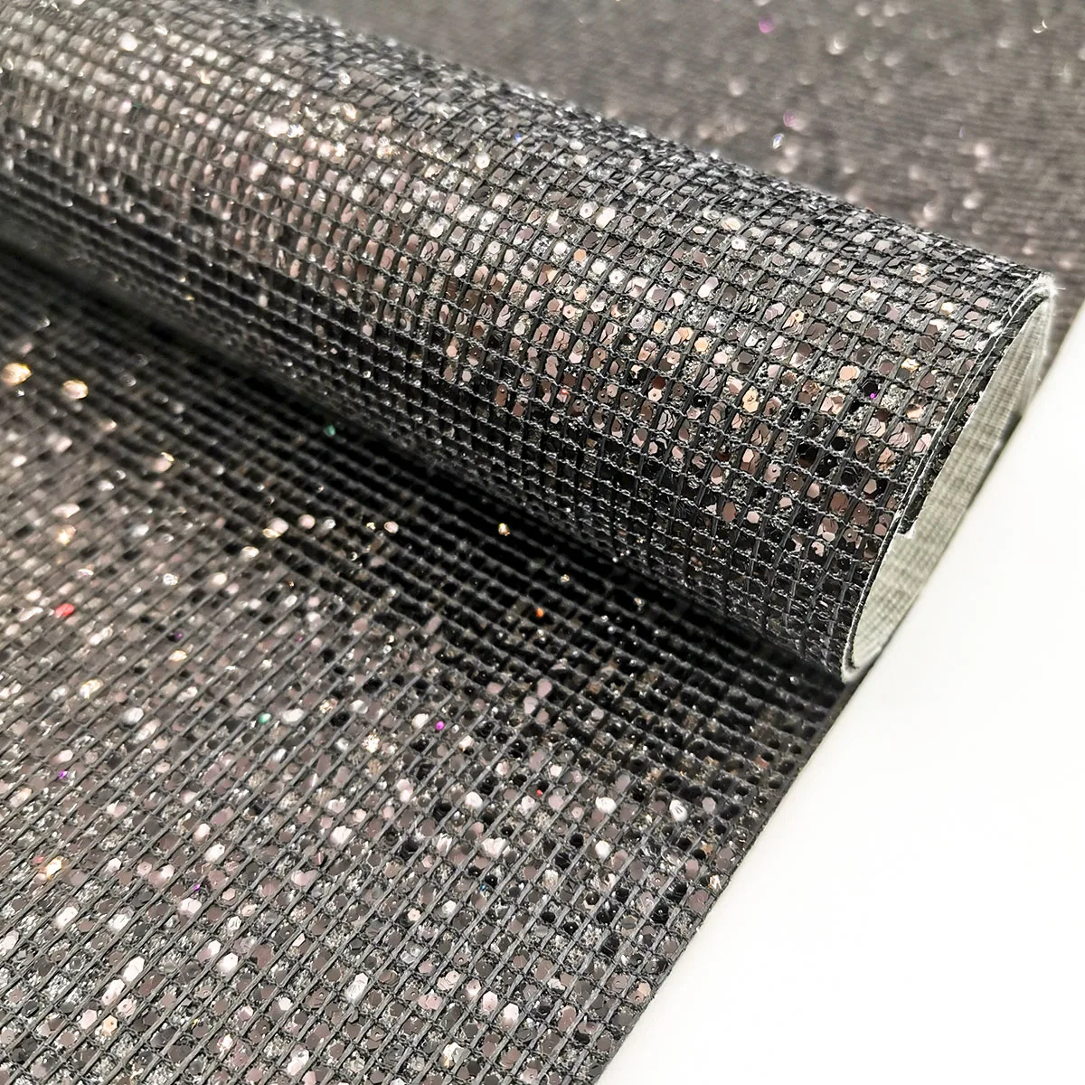 Holographic Iridescent Glitter PU Leatherette Fabric – Starry Sky Plaid
