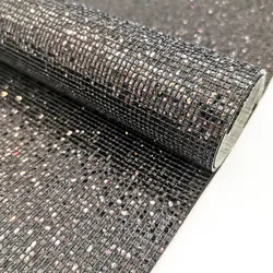 Holographic Iridescent Glitter PU Leatherette Fabric - Starry Sky Plaid - A4 20 x 30cm (Black)