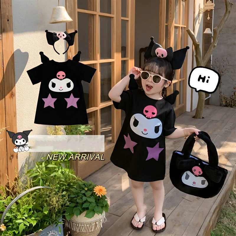 

2023 Sanrio аниме Kuromi платье для маленьких девочек кавайная мультяшная летняя одежда на день рождения свадебное платье пачка костюм подарок