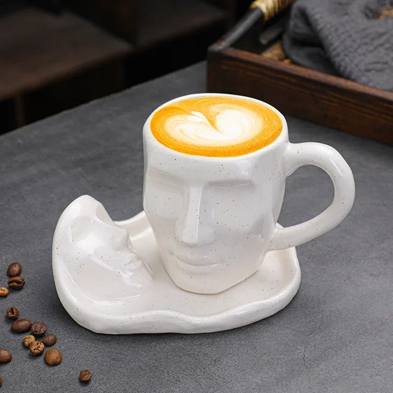 Hot Coffee Cup & Saucer Set - Human Face Mugs for Couples, Milk Tea & Coffee Cups for Stylish and Functional Drinkware Use LIJIA