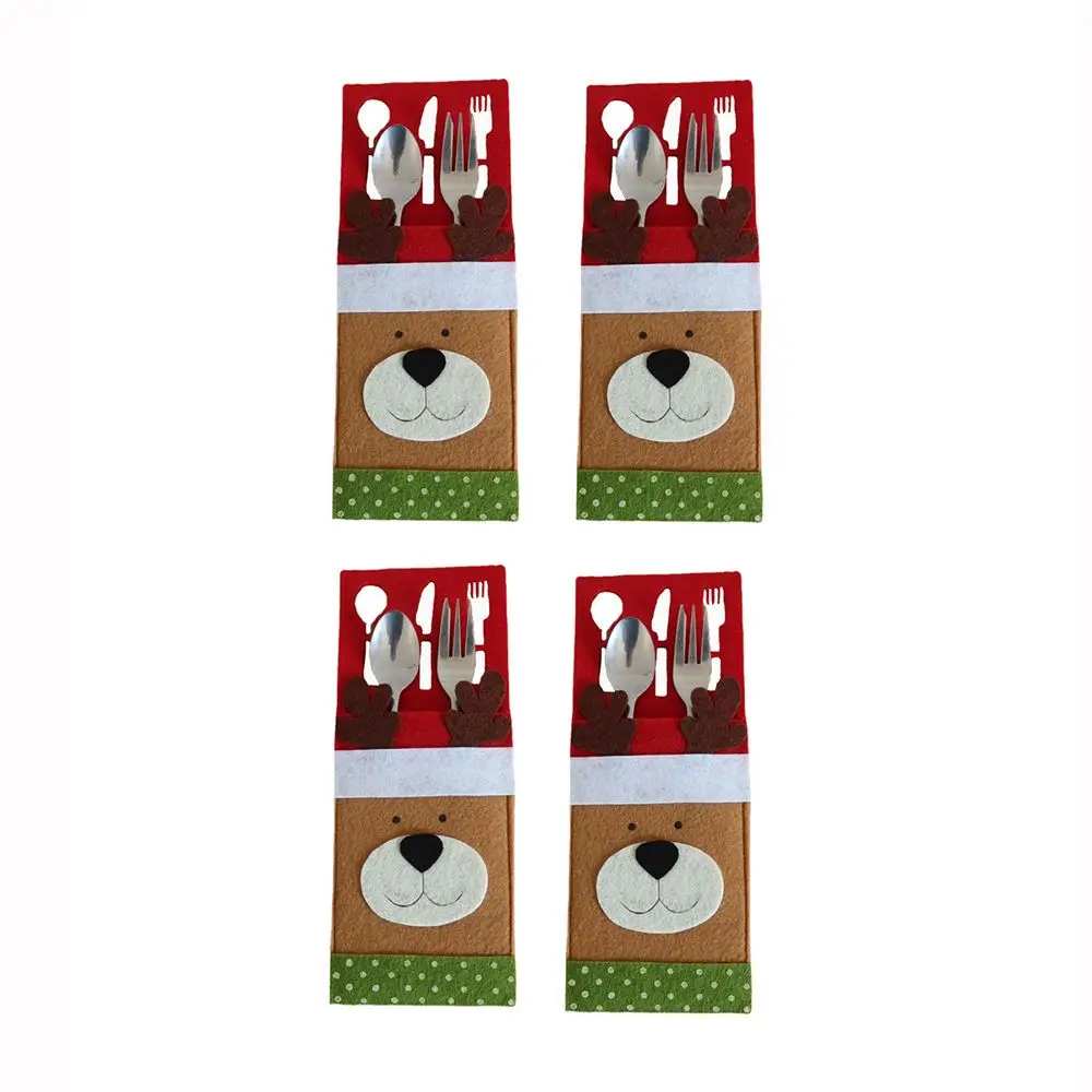 thumbnail image 1 of 4 piezas 44 estilos de soporte para cuchillos y tenedores navideños con forma de alce, bolsa para cubiertos de bolsillo, organizador de utensilios de cocina de tela no tejida, decoración de mesa, 1 of 5