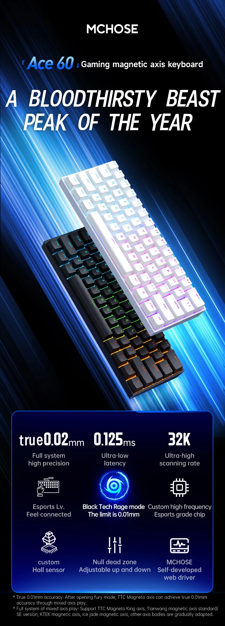 MCHOSE-ACE60 proゲーミングキーボード,0.01mm磁気スイッチ,ttc uranus 
