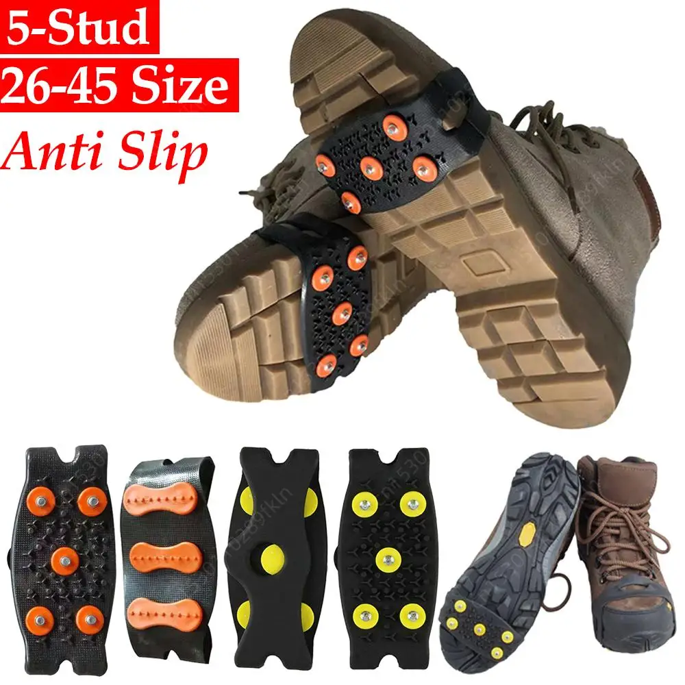 1 Pairs 5-Stud Snow Ice Claw Anti Slip Climbing Crampons Grips Unisex Shoes Boots Covers Outdoor Chain Shoe Spikes for Winter