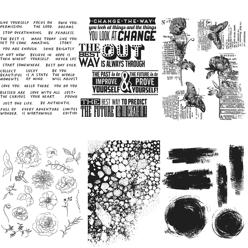 

Improve Yourself Cheerful Sentences Words Line Clear Silicone Stamps Water Ink Geometry Flowers Doodle Background 2022 DIY