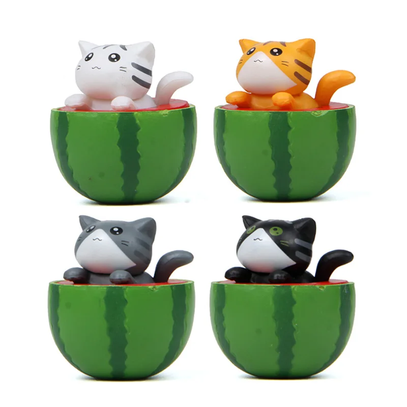 

Cartoon Animals Smiling Lucky Cat Figures Summer Scene Decoration Watermelon Kitten Resin Home Decor Kids Toys Gift Ornament