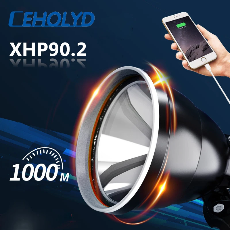 

Xhp90.2 The Most Brightest Led Headlamp Headlight Head Lamp Flashlight Torch 32w Bulbs 3* 18650 Battery Power Bank 7800mah Light