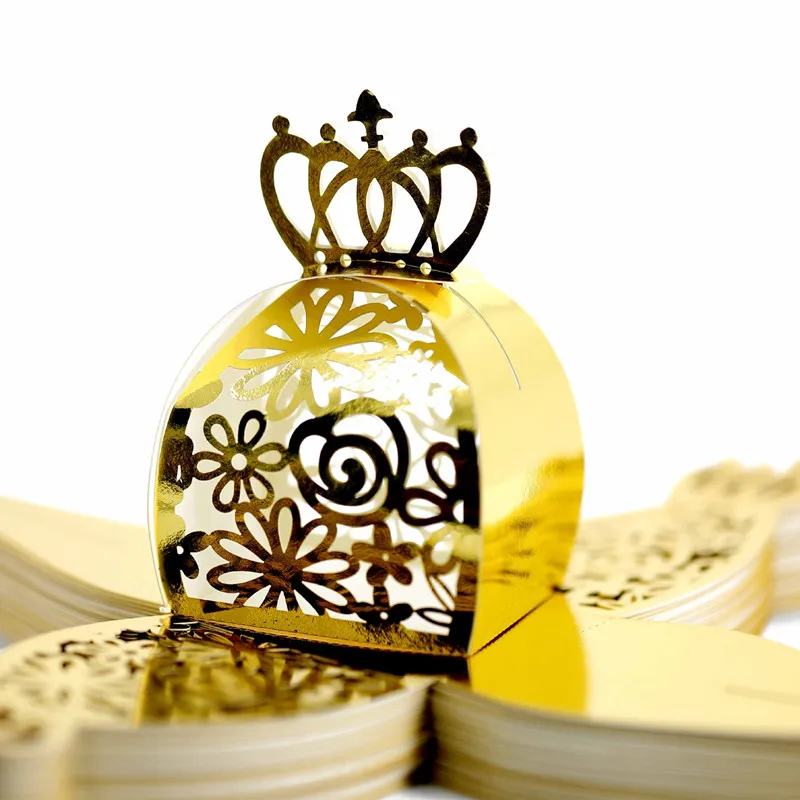 

10pcs 2023 Flower Crown Laser Cut Hollow Gifts Chocolate Candy Dragees Packaging Boxes Baby Shower Eid Wedding Party Supplies