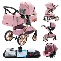 Poussette de bébé luxueuse 3 en 1, landau de voyage Portable, pliable, paysage haut, cadre en aluminium, voiture pour nouveau-né 5