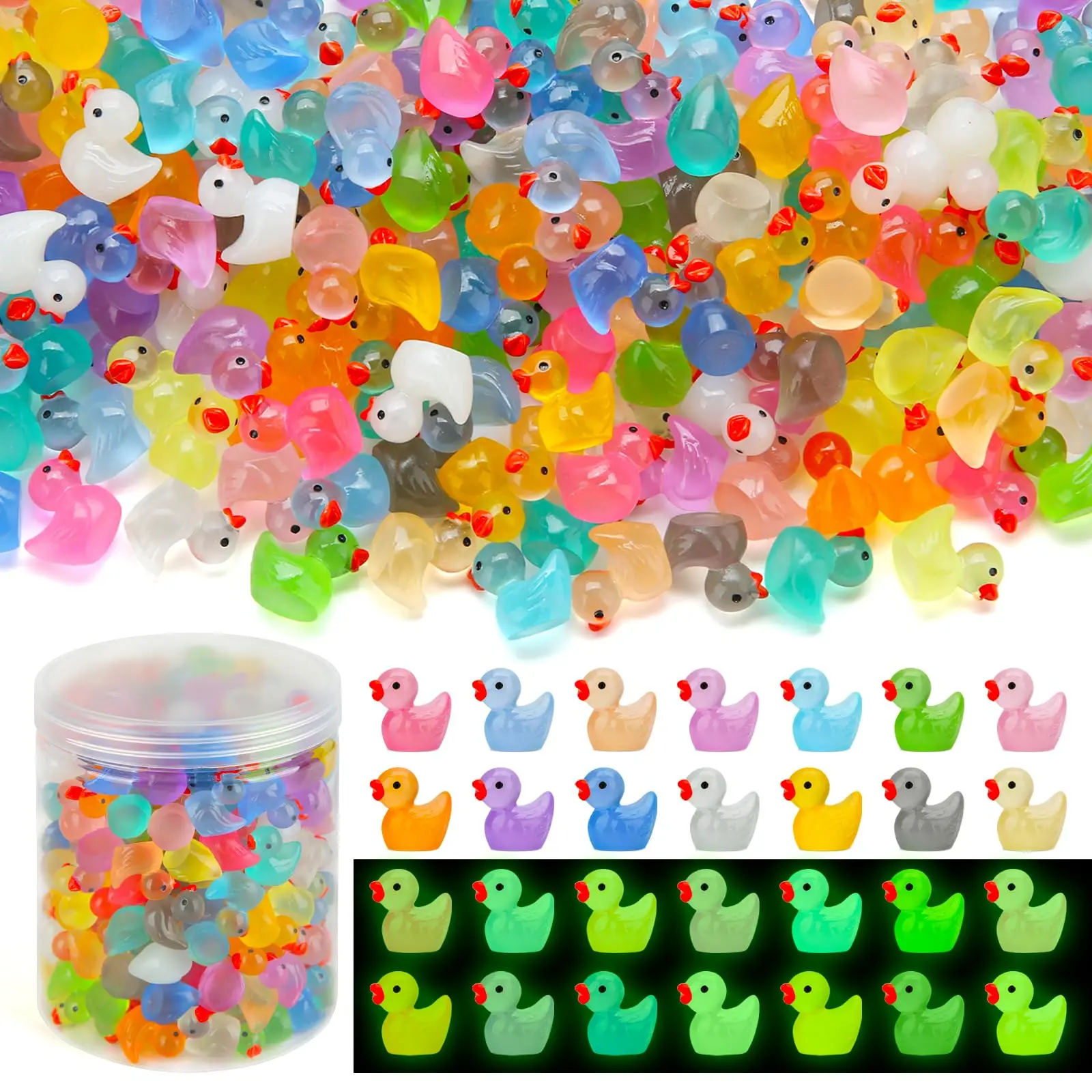 48 mini anatre in resina, piccole anatre, colorate mini figure di