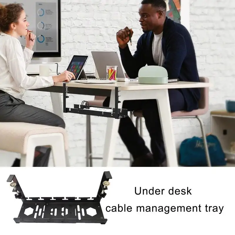 Cord Management Under Desk Retractable Wire Organizer Tray No Drill Wire Management Rack Sturdy Computer Cord Organizer For Home