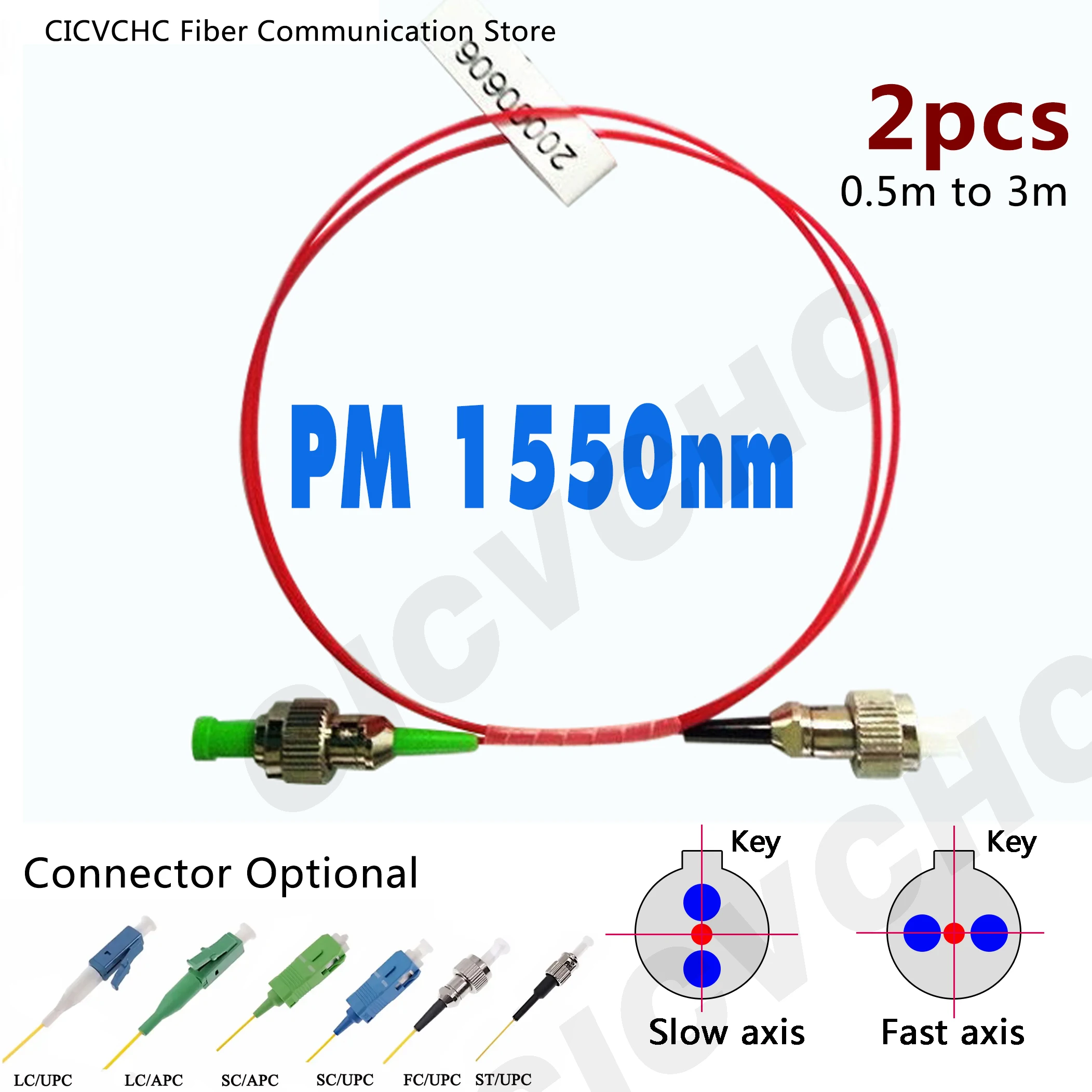 2pcs PM 1550nm Fiber Patchcord-SC, FC, LC, ST-Fast or Slow-0.9mm-Polarization Maintaining-Panda Fber-0.5m to 3m