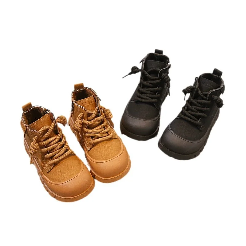 Boy Handsome Worker Boot Autumn and Winter New Fashion British Style Retro Girl's Western Style Martin Boots Single-Layer B