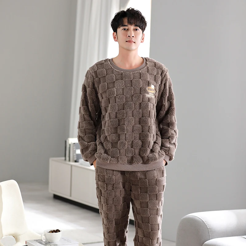 

Pajamas men's winter flannel pullover comfortable and warm casual coral velvet home wear men's set