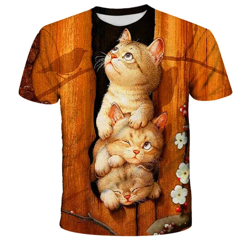 Cat 3D Animal Printed T Shirt For Choldren Boys Girls Summer Short sleeve Cat T-shirt Funny Tshirt Kids Children Clothes 4-14T cheap t shirts