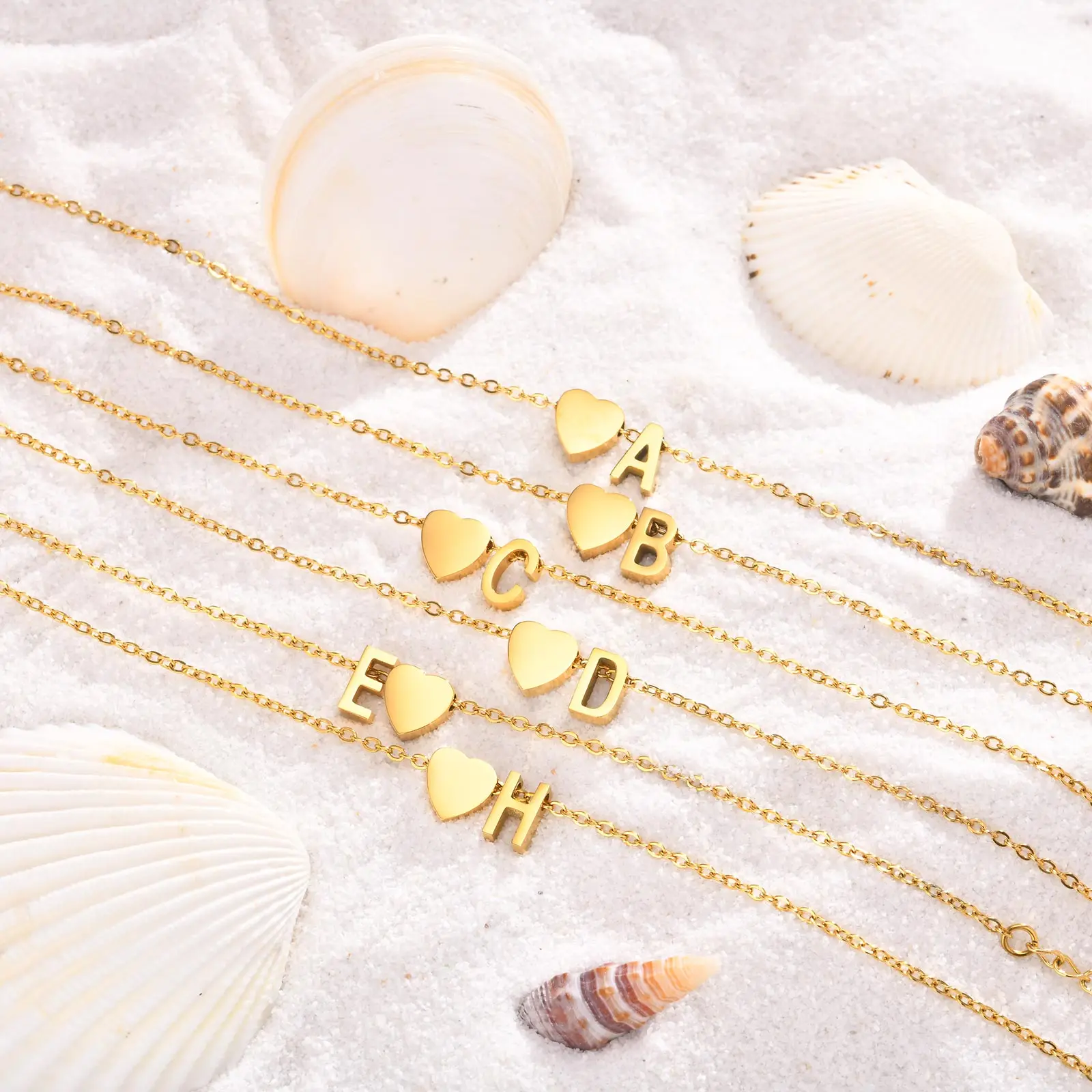Bohemia A-Z Letter Initial Anklet for Women Gold Color Heart