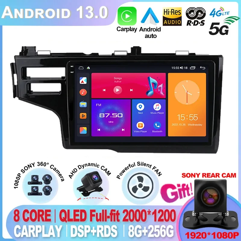 

Автомобильный радиоприемник Carplay Android 12, Автомобильный GPS для Honda Jazz 3 2015-2020, подходит для 3 GP GK 2013-2020, QLED, мультимедийный плеер, навигация