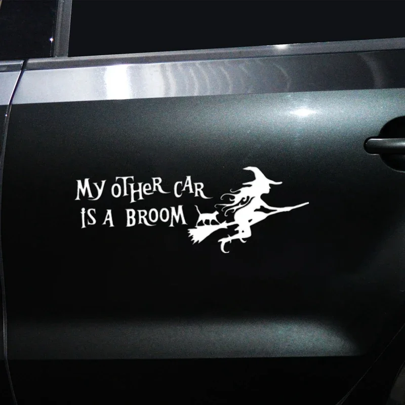 Lot De 2 Stickers Sorcière Avec Balai, Pour Voiture, Moto, PC, Vinyle, 14,3x11,4 Cm