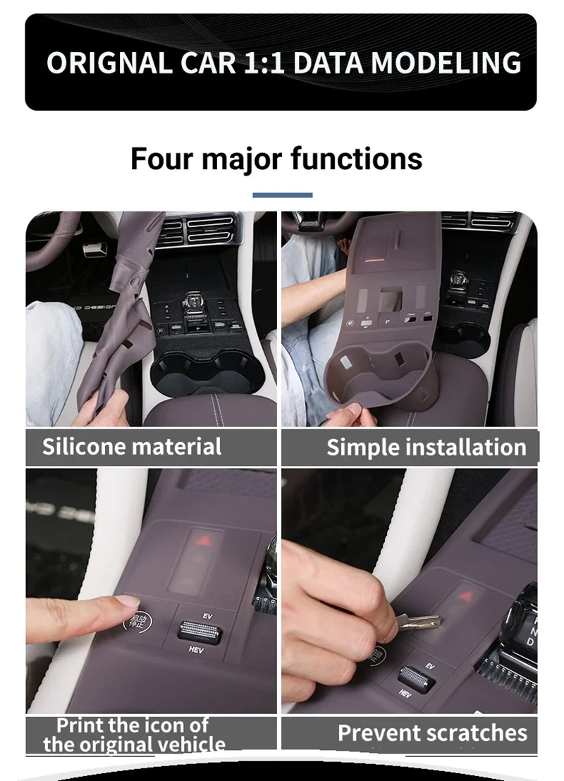 For Byd Song Plus Seal U Dmi Ev 2025 Car Central Control Gear Wireless Water Cup Silicone Mat Waterproof Protector Pad Anti-slip