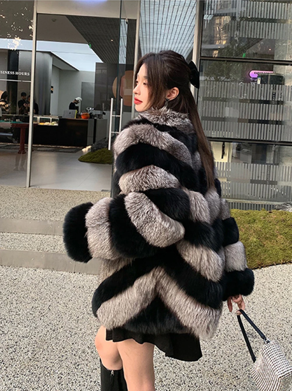 Real Natural Silver Fox Fur Coat for Women, Plus Size, Thick, Black, Genuine Fox, Luxury Winter Jacket with Hood Girl, Full Slee 2021 fashion women short real fox fur coat with hood natural full pelt thick genuine fox fur jacket for winter women overcoat