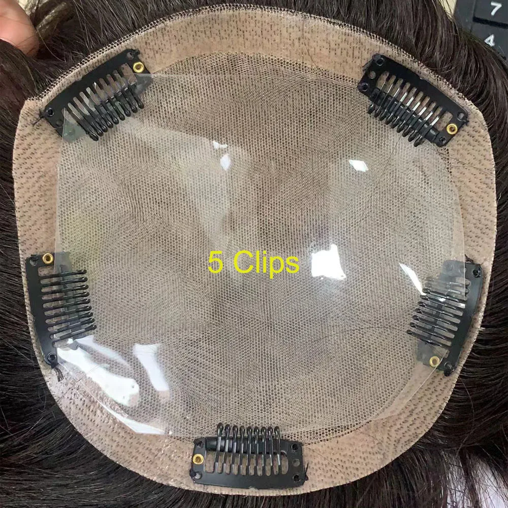 Hand Tied Soft Silk Base Human Hair Overlay 13x15cm Brazilian Virgin Hair Clips In Hair Toupee With 1cm PU Around For Thin Hair
