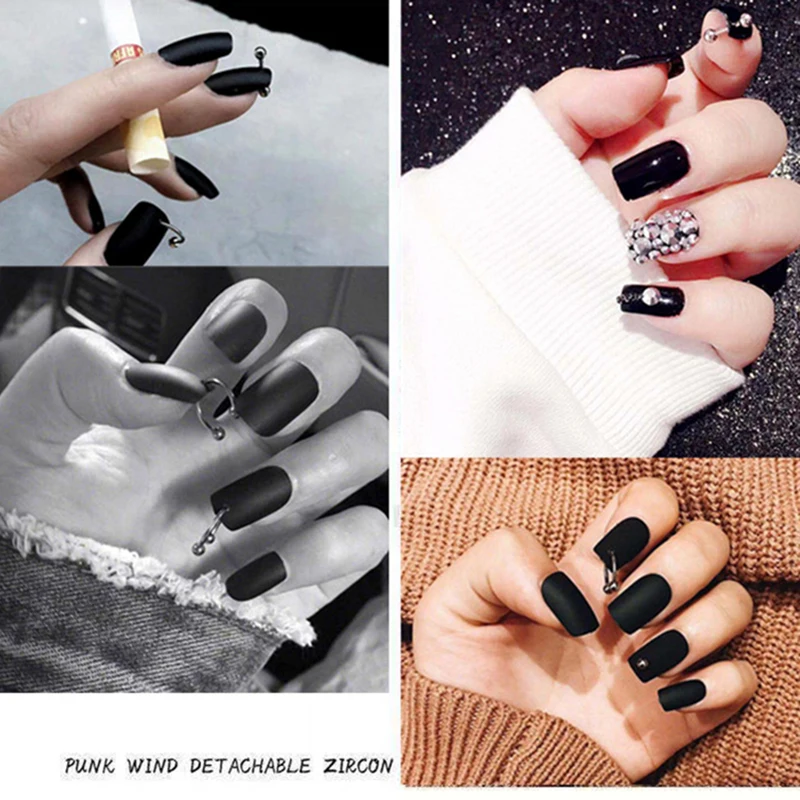 10pcs/lot Metal Curve Nail Charms Piercing Design Ring Jewelry Hand Drill Punk Style Nails Art Decoration 4