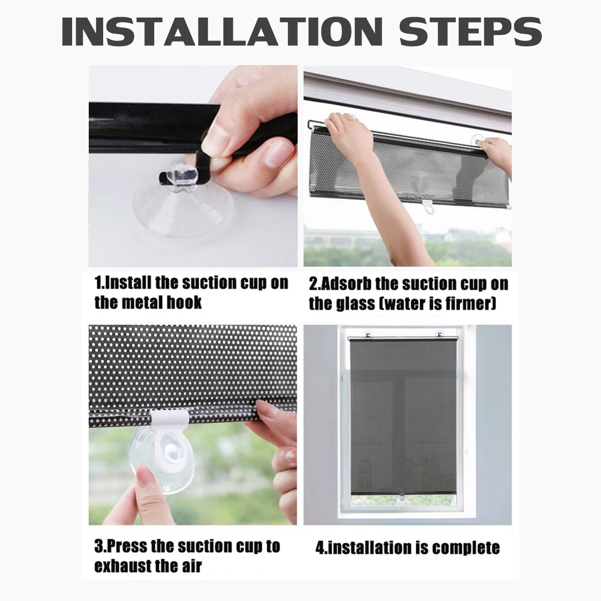 Window Blinds Sunshade Roller Visor Blackout Curtain Portable Shutter Drape Car Windshield Protector with Suction Cup
