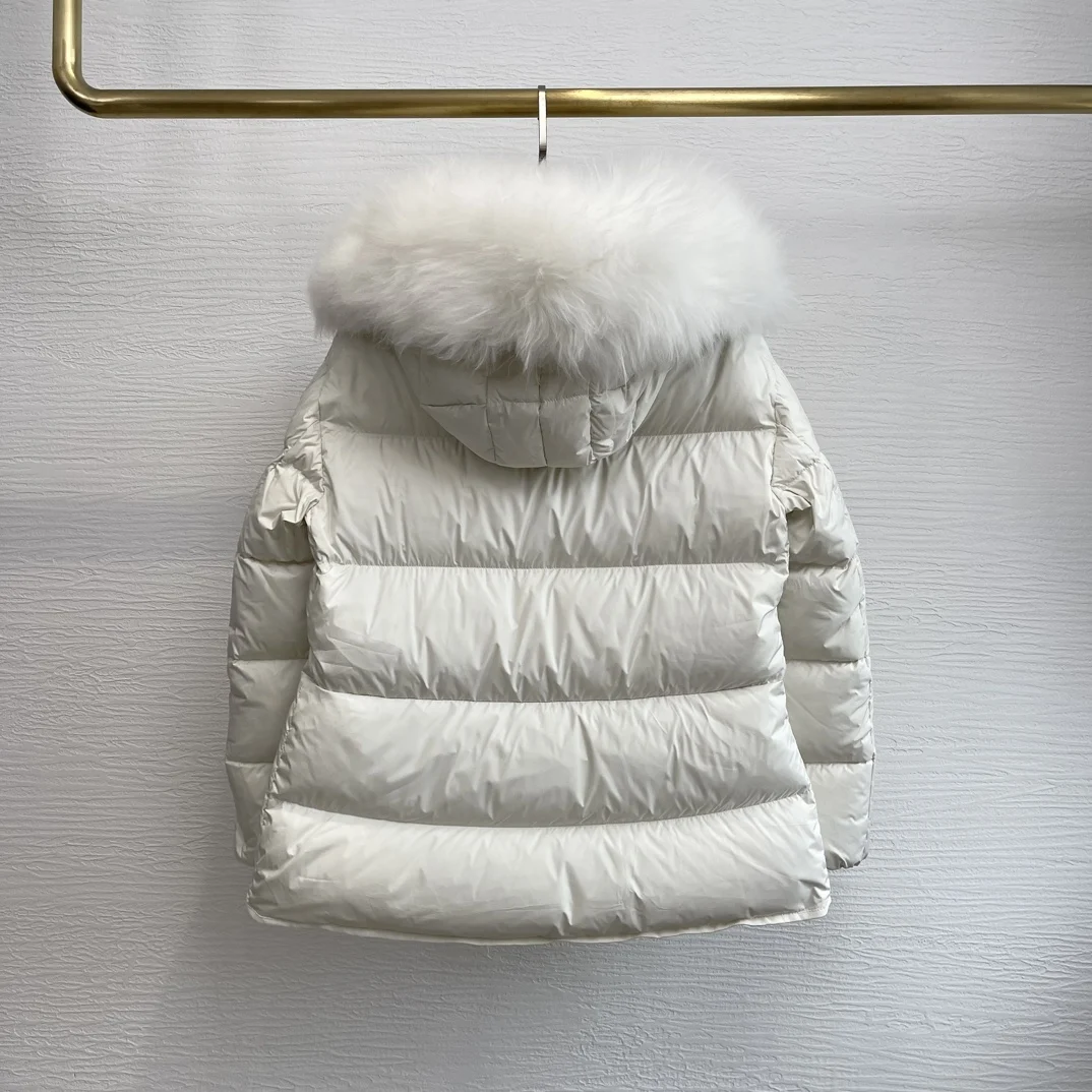 White Black Hooded Long Sleeve Down Jacket