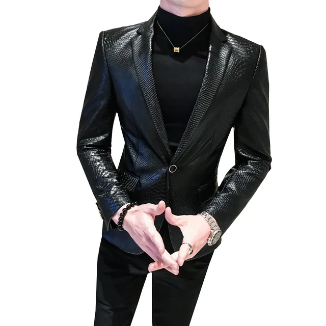 Mens Snake Skin Style Leather Jacket