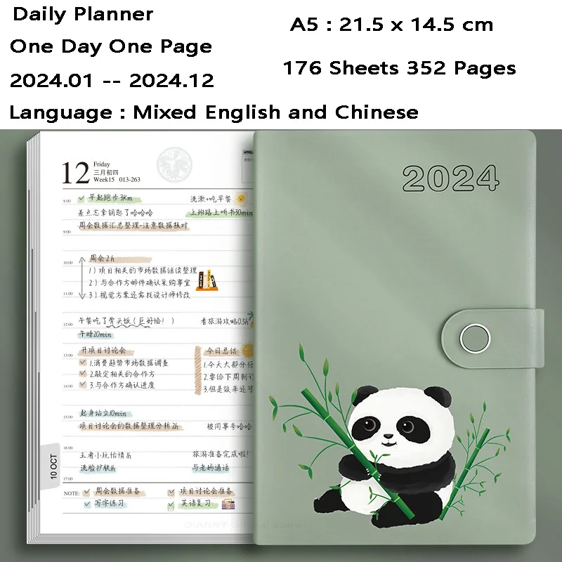 Agenda 2024 Planner Organizer Diary School Sketchbook Journal Calendar  Notebook and Notepad Panda Daily Stationery Note Book 365 - AliExpress