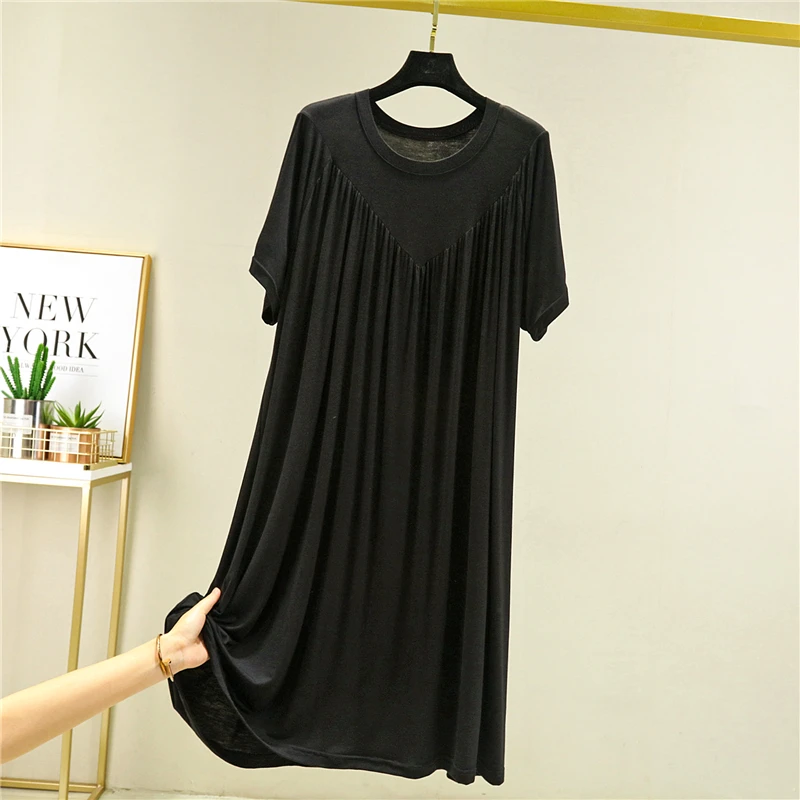 Women's Loose Modal Dress Thin Section Large Skirt Enlarged Nightdress Outer Pajamas A-line Skirt Pleated Summer Women Nightgowns Women Nightdresses Women Pajamas Sleeping Dress