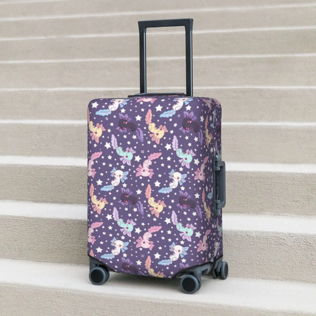 

Kawaii Axolotl Suitcase Cover Lilac Useful Business Protector Luggage Accesories Vacation Christmas Gift