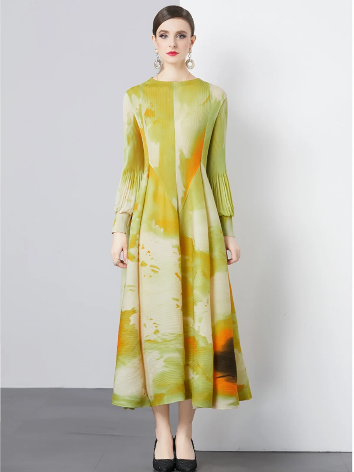 Long Dress in Miyake Folds Style