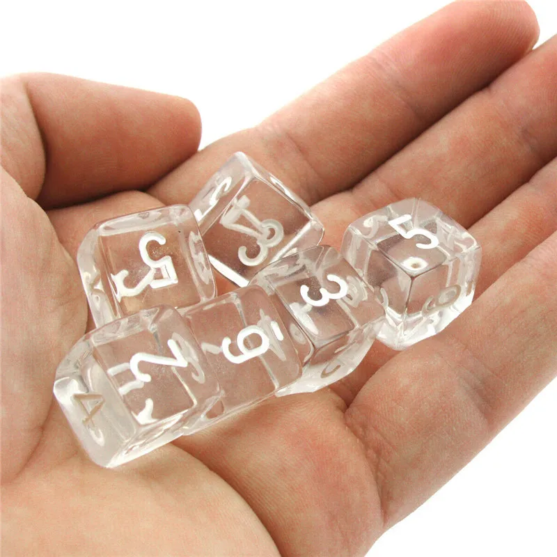16MM Clearly Number 1 2 3 4 5 6 6-sided Digital Props Dice Number 1-6 Transparent D6 Dices for Board game 10Pcs 10Colors acrylic dice game dice dice set