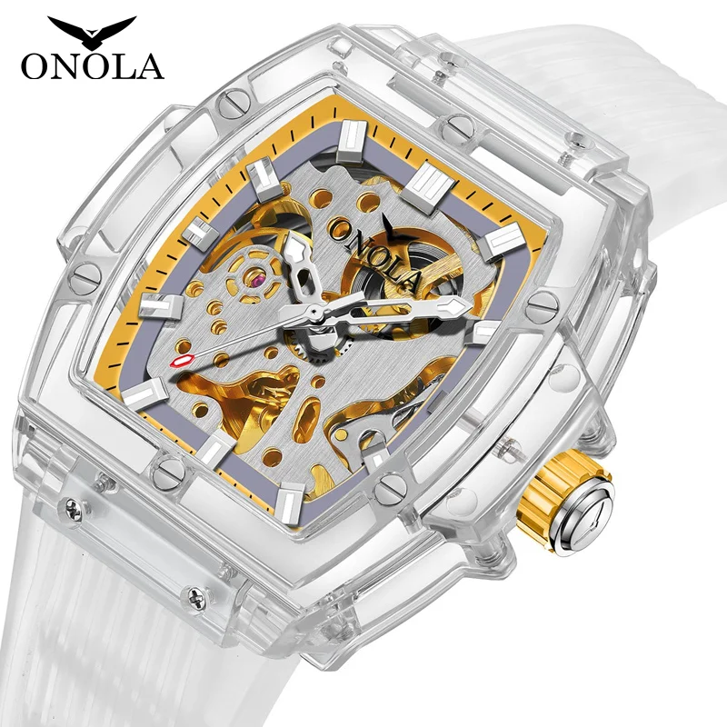 

Sports Watches Men ONOLA Luxury Fashion Plastic Transparent Hollow Full Automatic Mechanical Wristwatches Male Waterproof Clock