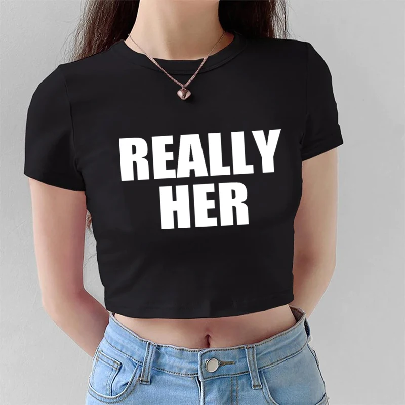 Really Her Sexy Women Women's Short-Sleeved Shirt Crop Top Y2k Popular Fashion Short-Sleeved 6