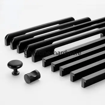 แฟชั่นสีดําซ่อนตู้จับอลูมิเนียมห้องครัวจับตู้ดึงลิ้นชัก Knobs เฟอร์นิเจอร์ประตูฮาร์ดแวร์ 1