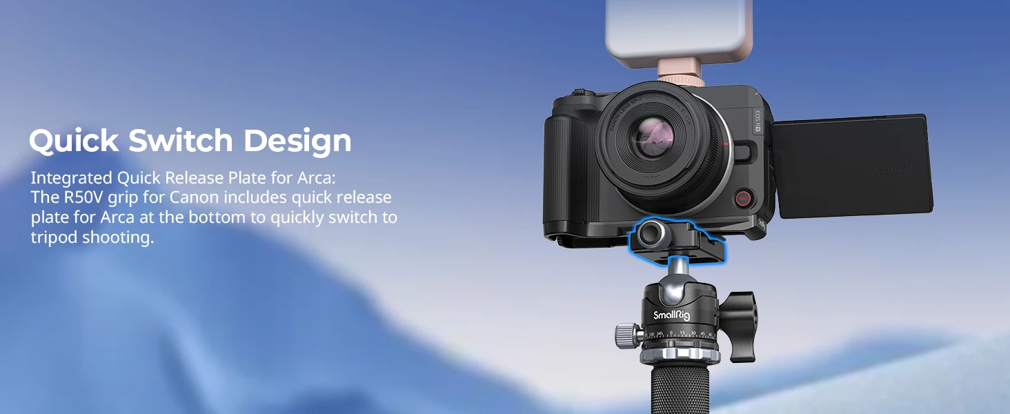 SmallRig L-förmige Montageplatte mit Griff für Canon EOS R50 V (schwarz), mit Arca-Swiss Schnellwechselplatte für Stative 5429 – Detail 5