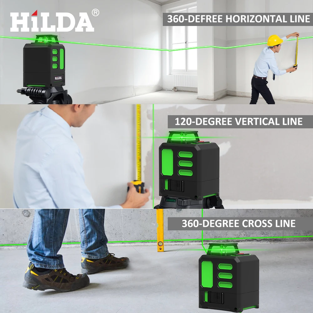 Laser Level HILDA 5 Lines Laser Level Self-Leveling Meter Cross Green Level Laser Horizontal & Vertical Measuring Tools