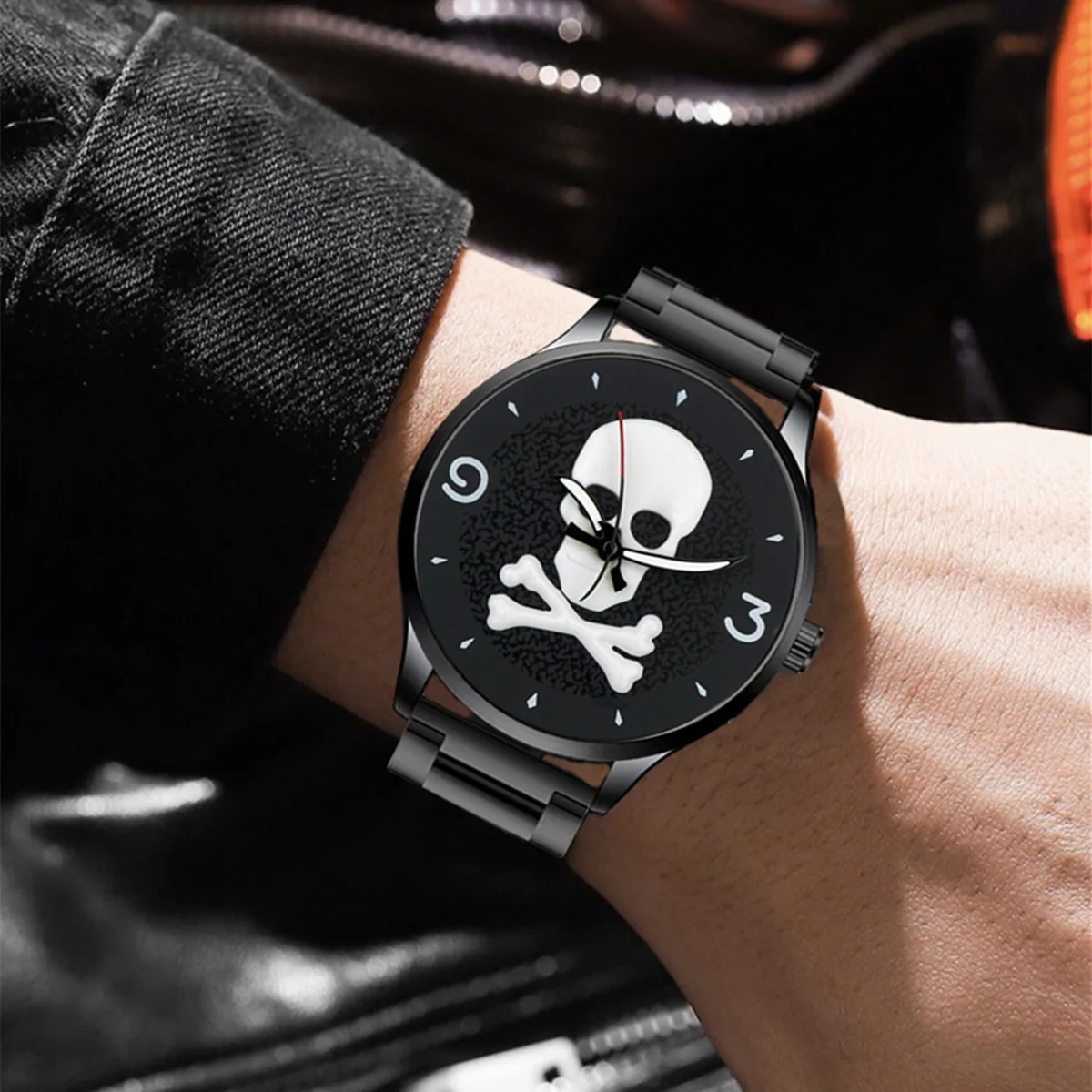 Men Fashion Skull Pattern Watch 2024 High Quality Stainless Steel Quartz Clock Analog Male Casual Military Wristwatch Relogio 6