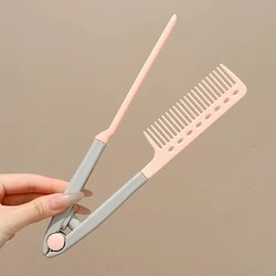 Professional V - Shaped Straightening Brush for Real Hair and Salon Use (Pink)